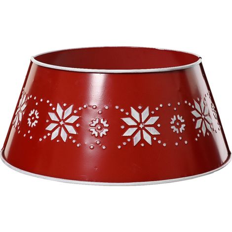 Base per albero in metallo colore rosso con decorazioni floreali bianche -70 cm (1/4)