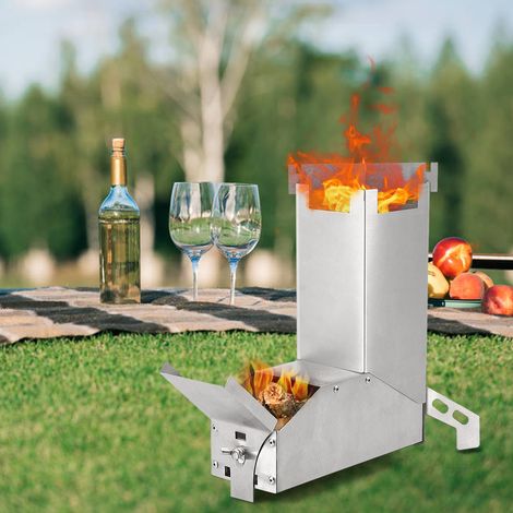 Tente de camping pliable pour poêle à fusée en acier inoxydable, poêle à bois pliable pour l'extérieur (1/5)