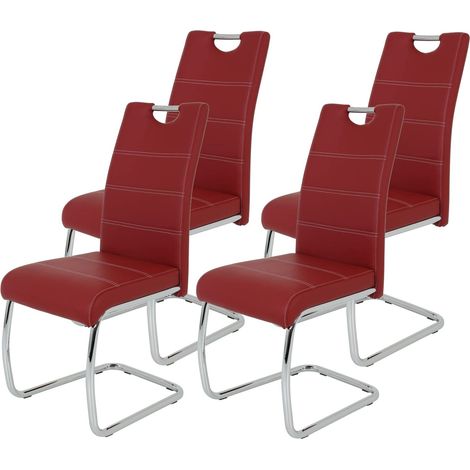 Tische, Lot De 4 Chaises Luge Pour Cuisine, En Simili Cuir Bordeaux, Poignée En Creux, Armature Métallique Chromée, 42 x 57 x 98 cm (1/5)