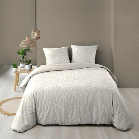 Housse de couette 240 x 220 cm imprimée 57 fils – MORGANE Naturel – 2 taies incluses