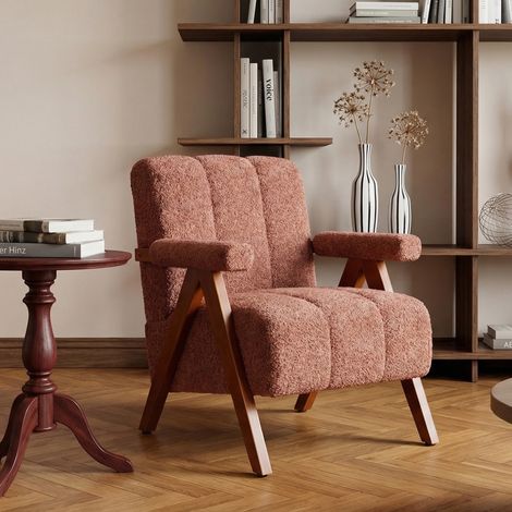 Sillón bouclé de madera maciza amarillo moderno OKMYHOME (1/5)