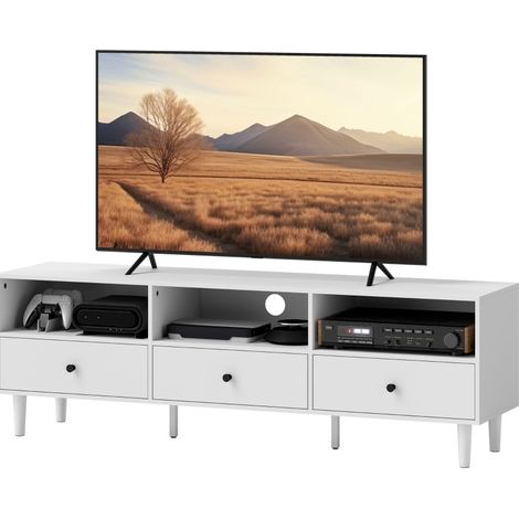 Mobile TV bianco da 140 cm con 3 cassetti e 3 scomparti aperti (1/5)