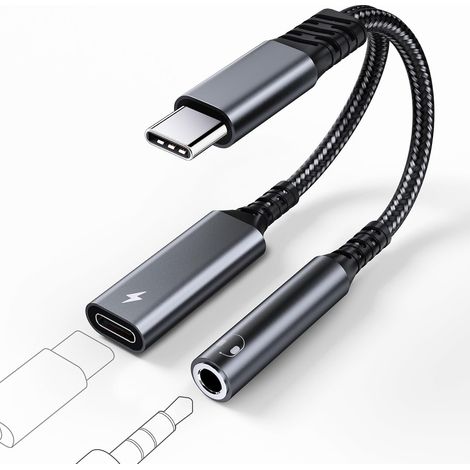 Adaptateur USB C Jack 3.5mm avec Charge Rapide, 2 en 1 Type C PD 60 W Charge Adaptateur, USB C vers AUX Adattatore Compatible avec iPhone 15/Pro/Max, Samsung S24/S23, Huawei USW (1/5)