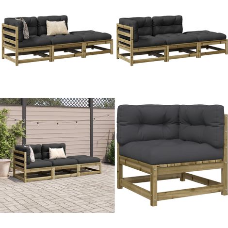 3-tlg. Garten-Sofagarnitur mit Kissen Kiefernholz Imprägniert - Gartengestell - Gartenmöbelset - Rattan Möbel - Holz Gartenmöbel - Kiefernholz Gartenmöbel - Home & Living (1/5)