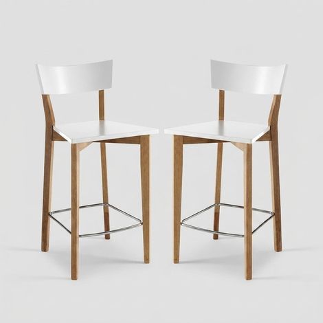 Set 2 sgabelli legno massello bianco rovere alto cucina Allen