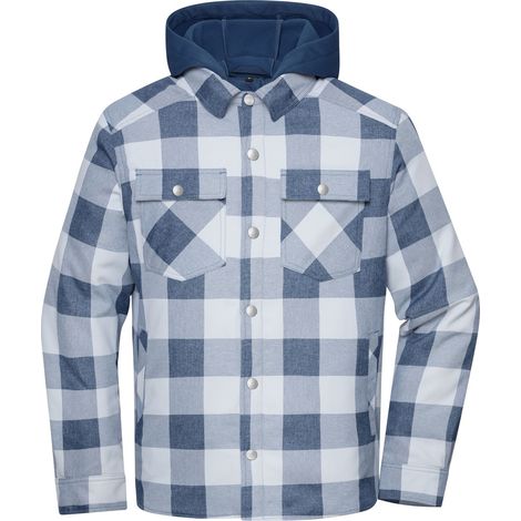James & Nicholson wattiertes Karohemd mit Kapuze JN1872 Gr. XS deep-blue/foggy-grey