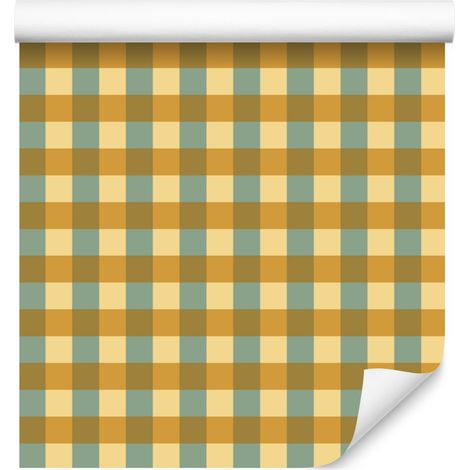 Gelb-blau karierte Tapete, Gold und Creme, für Wohn- und Schlafzimmer, 50 x 1000 cm (1/5)