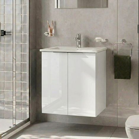 Vitra S20 Square Wall Hung 2-Door Vanity Unit and Basin 600mm Wide - High Gloss White