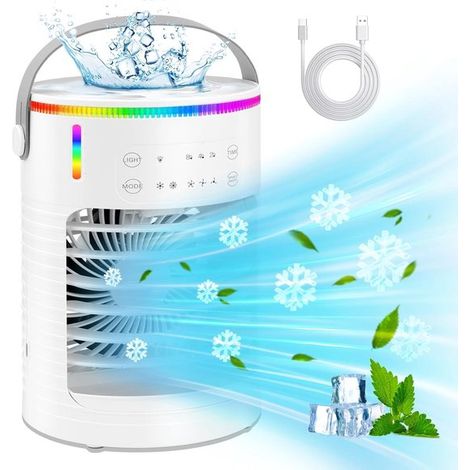 Raffrescatore evaporativo, atomizzazione a 3 strati, telecomando, timer, bianco, 18x13x25 cm (1/5)