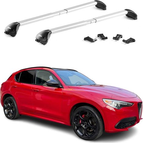 OMAC Dachträger Querträger TÜV geprüft für Alfa Romeo Stelvio 2017-2026 – Abschließbar (4 Schlösser) – Max 100 kg – Robuste Befestigung Silber (1/5)