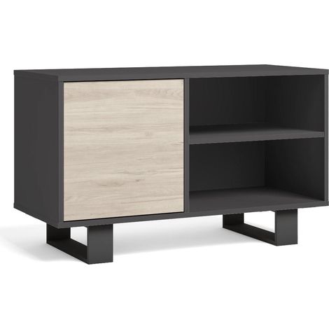 Skraut Home - Mobile TV 100 con porta a sinistra, soggiorno pranzo, Modello WIND, colore struttura Grigio Antracita, colore porta Rovere, dimensioni 95x40x57cm di altezza. (1/4)