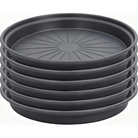Lot de 6 soucoupes pour pots de fleurs en plastique robuste de 30 cm, plateaux d'égouttement et plateaux de rempotage pour plantes d'intérieur, plateaux noirs (30,5 cm) (1/5)