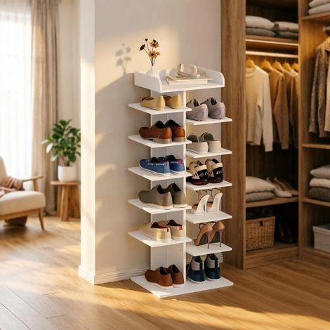 Elegantes Regal für die Eingangshalle – offenes Aufbewahrungsmöbel für Schuhe und Accessoires, stylische Vitrine mit integrierten Halterungen – ideal für Flur, Eingangsbereich oder Ankleide