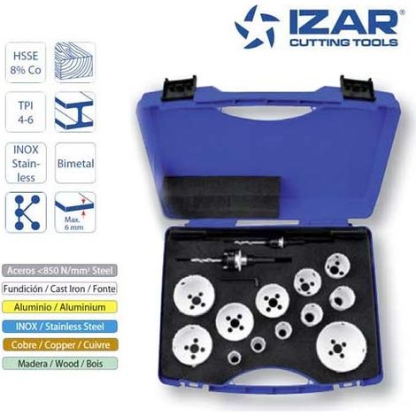 coffret trépans Izar HSSE 8%Co bimétal TPI 4-6 de 19 à 76 mm