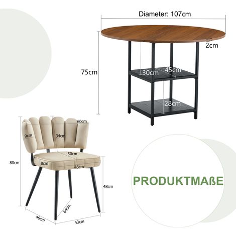 Conjunto de mesa redonda 107 cm y 2 sillas tapizadas en color nogal con almacenaje doble (1/5)