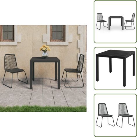 3-tlg. Garten-Essgruppe PVC Rattan Schwarz - Gartensessel - Esstisch - Gartenmöbel Set - Outdoor Furniture - Balkonmöbeln (1/5)