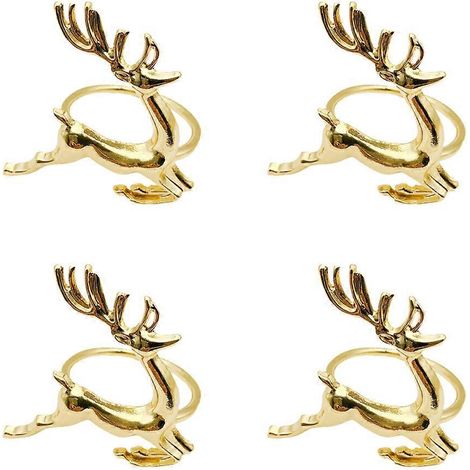 4er-Set Serviettenringe in Elchform, weihnachtliche Serviettenschnallen, kreativer und eleganter Serviettenhalter, Partyzubehör-66cm-Golden (1/2)
