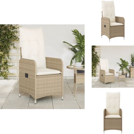 Gartensessel mit Kissen Verstellbar Beige Poly Rattan - Gartenstuhl - Relaxsessel - Loungesessel - Outdoor Möbel - Gartenmöbel (1/5)