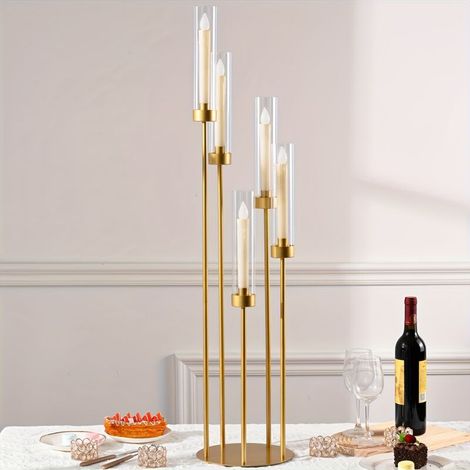 Kerzenständer, 5-armig Kerzenleuchter,108 cm golden Kandelaber Leuchter,Kerzenleuchter Set,Für Hochzeiten, Paare Abendessen bei Kerzenlicht. (1/4)