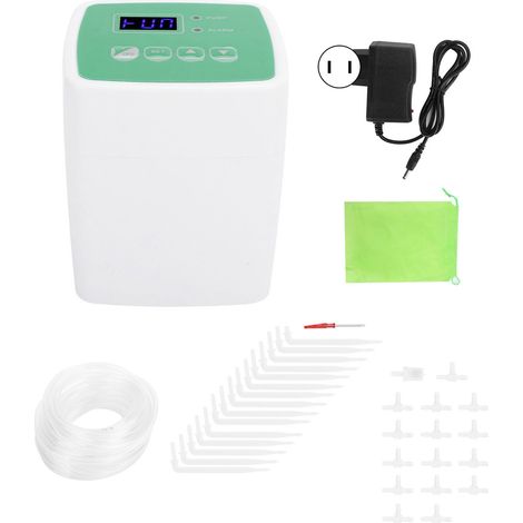 Programmateur d'arrosage automatique Double Pompe avec 10 goutteurs, système d'irrigation intelligent pour jardin, balcon et serre, alimentation 110-240V ou piles, tuyau 15m inclus (1/5)