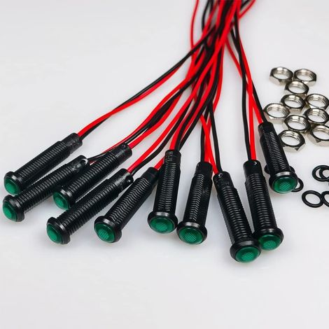 Gebildet 10pcs Voyants LED en Plastique AC/DC 12-24V Taille du Trou de Montage 6mm (Vert)