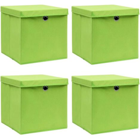 Boîtes de rangement avec couvercles, lot de 4, vertes, 32x32x32 cm, en tissu. (1/5)