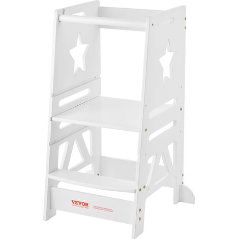 VEVOR Torre de Observación para Niños Carga de 158,9kg Torre de Aprendizaje Montessori de Bambú 3 Alturas con Barandilla de Seguridad para Niños Pequeños, Dormitorio, Baño, Mostrador de Cocina, Blanco