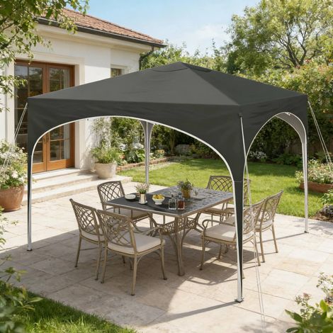 Gazebo 300x300x258 cm, impermeabile, parasole, altezza regolabile, metallo, grigio (1/5)