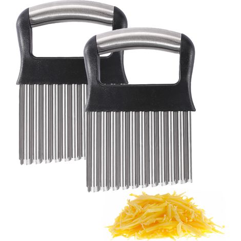 Lot de 2 Couteau ondulé, Lame acier inoxydable, Manche bois, Trancheuse légumes, Cuisine (1/5)