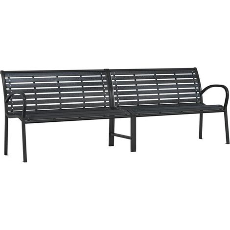 Banc de jardin double noir, 231 cm, en acier et composite bois-plastique. (1/5)