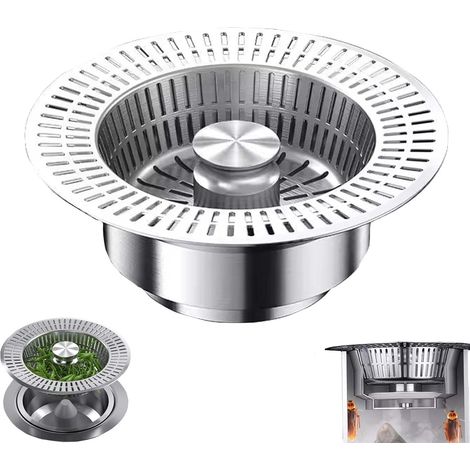 Tapón de fregadero de cocina 3 en 1, retráctil, de acero inoxidable 304, universal con colador, para fregaderos de 110 mm de diámetro exterior. (1/2)