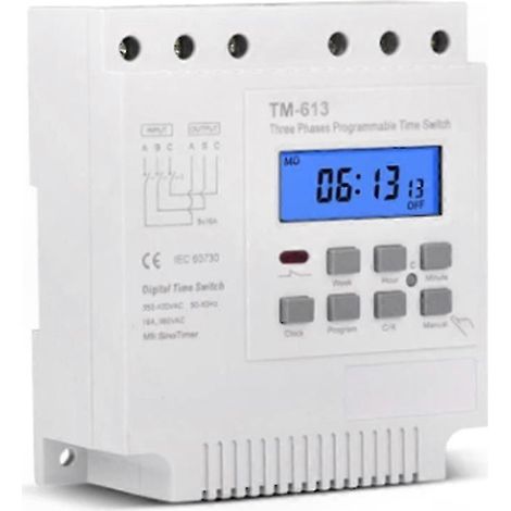 Minuteur programmable triphasé 380V 415V à écran rétroéclairé, interrupteur horaire pour tableau électrique industriel (1/5)