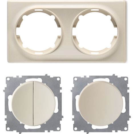 Plaque de finition 2 postes Florence – Interrupteur double 1 voie + interrupteur simple allumage – Polycarbonate beige – Finition mate – Warm-On