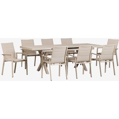 Set tavolo allungabile rettangolare Karena 180-240x90 cm e 8 sedie da giardino impilabili con braccioli in alluminio SKLUM