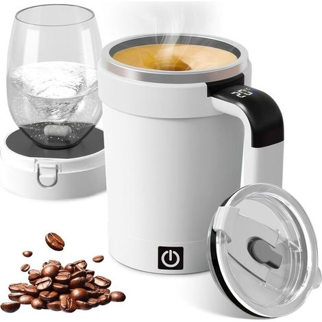 Tazza di miscelazione automatica da 380 ml con coperchio e display LCD touch della temperatura - Tazza di miscelazione magnetica automatica in acciaio inossidabile - Tazza da caffè - Agitatore magneti (1/4)