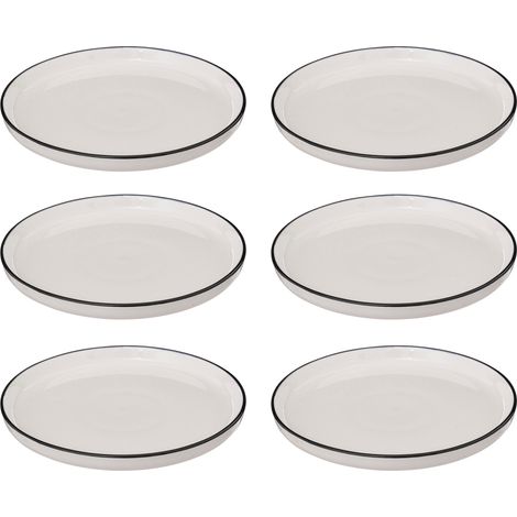 Assiettes à dessert en porcelaine – Bord noir – Lot de 6 pièces Ø 20 cm – Résistantes aux chocs et adaptées micro-ondes – Secret De Gourmet