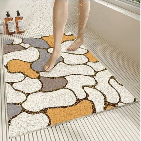 Tapis de Bain 80x120 cm Antidérapant en PVC Souple, Tapis de Douche Moderne avec Drainage Rapide, Absorbant et Confortable pour Salle de Bain (1/4)