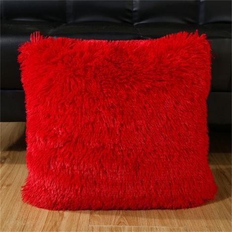 Housse De Coussin Fourrure Synthétique - 43 X 43 Cm - Pour Canapé Chambre Voiture - Rouge (1/3)