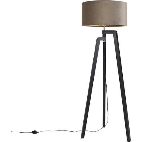 Floor Lamp Tripod Black with Taupe Lampshade and Gold 50 cm - Puros