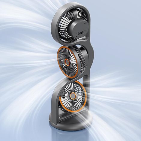 Ventilateur 36 bureau, chambre – Fraîcheur0° – 3 têtes – 5 vitesses – USB – Compact – Silencieux – Pour camping, large (1/4)