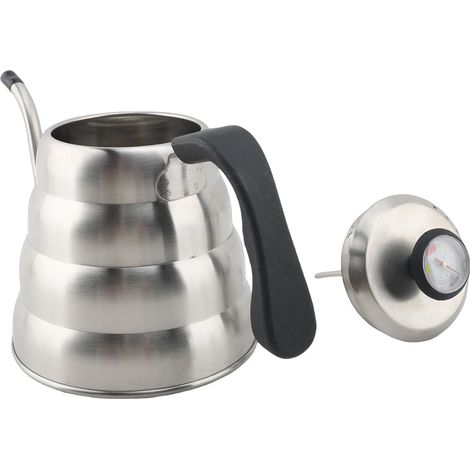 Bouilloire à café filtre en acier inoxydable avec col de cygne et thermomètre intégré, compatible avec plaques à induction et cuisinières à gaz, couleur argent, 1,2 L (1/4)