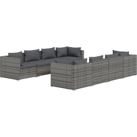 9-tlg. Garten-Lounge-Set mit Auflagen Poly Rattan Grau vidaXL (1/5)