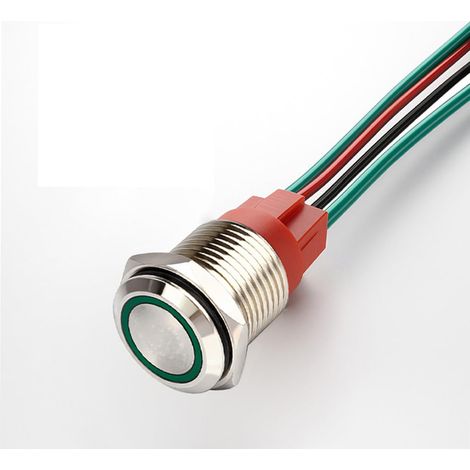 Bouton Poussoir Momentané 12V-24V/15A Sans Lumière LED Verte Etanche, Bouton Poussoir de Démarrage en Métal Eclairé de 19mm avec Fil de Prise de Courant (1/5)