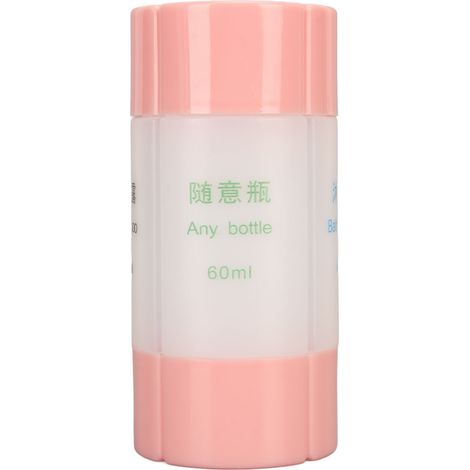 Distributeur de voyage 4 en 1 rose, petit flacon solide en plastique léger pour shampoing, lotion, produits de toilette et savon. (1/5)