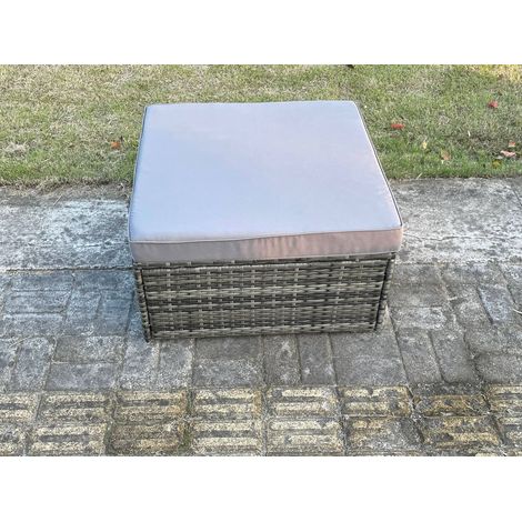 Fimous Rattan Big Footstool Patio Outdoor Stool Garden Furniture With Thick Grey Cushion Dark Grey Mixed