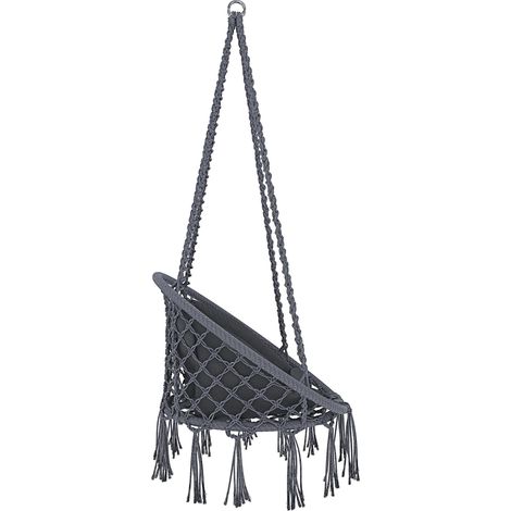 Poltrona Sospesa Pensile Da Giardino Con Corda In Cotone Effetto Macramè E Struttura In Acciaio Cuscino Sedia Dondolo Amaca Con Seduta Imbottita Esterno Terrazzo Design Moderno Fino A 160 Kg Beige - C (1/5)