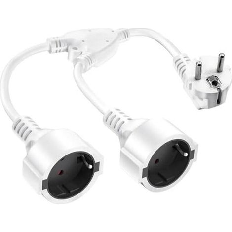 Fiche double pour prise, fiche double 16A/250V/Max, rallonge courte avec adaptateur prise Schuko 2 voies, fiche double Schuko pour cuisine, bureau, maison, blanc (1/5)