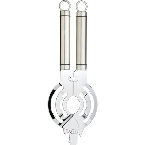 KitchenCraft Professional – Abridor de Tarros y Botes, Apto para la Mayoría de Tapas y Tapones de Rosca, Acero Inoxidable, Color Plata