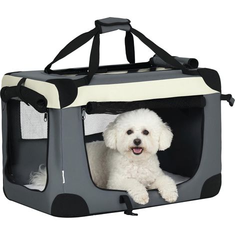 Sac de transport pliable - poignée, 3 entrées zippées, poche - coussin amovible - acier oxford polyester gris noir