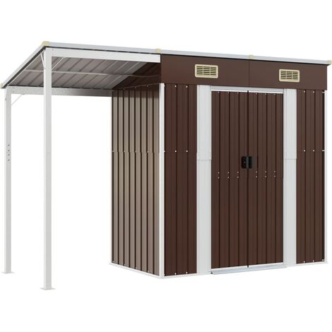 Vidaxl – Abri de jardin métal marron 277x107x181 cm – Acier galvanisé – Toit prolongé pour rangement bois – Ventilation intégrée
